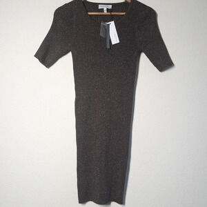 Michael Stars Mae Ribbed Sweater Dress New Bodycon Brown Shimmer Medium Petite